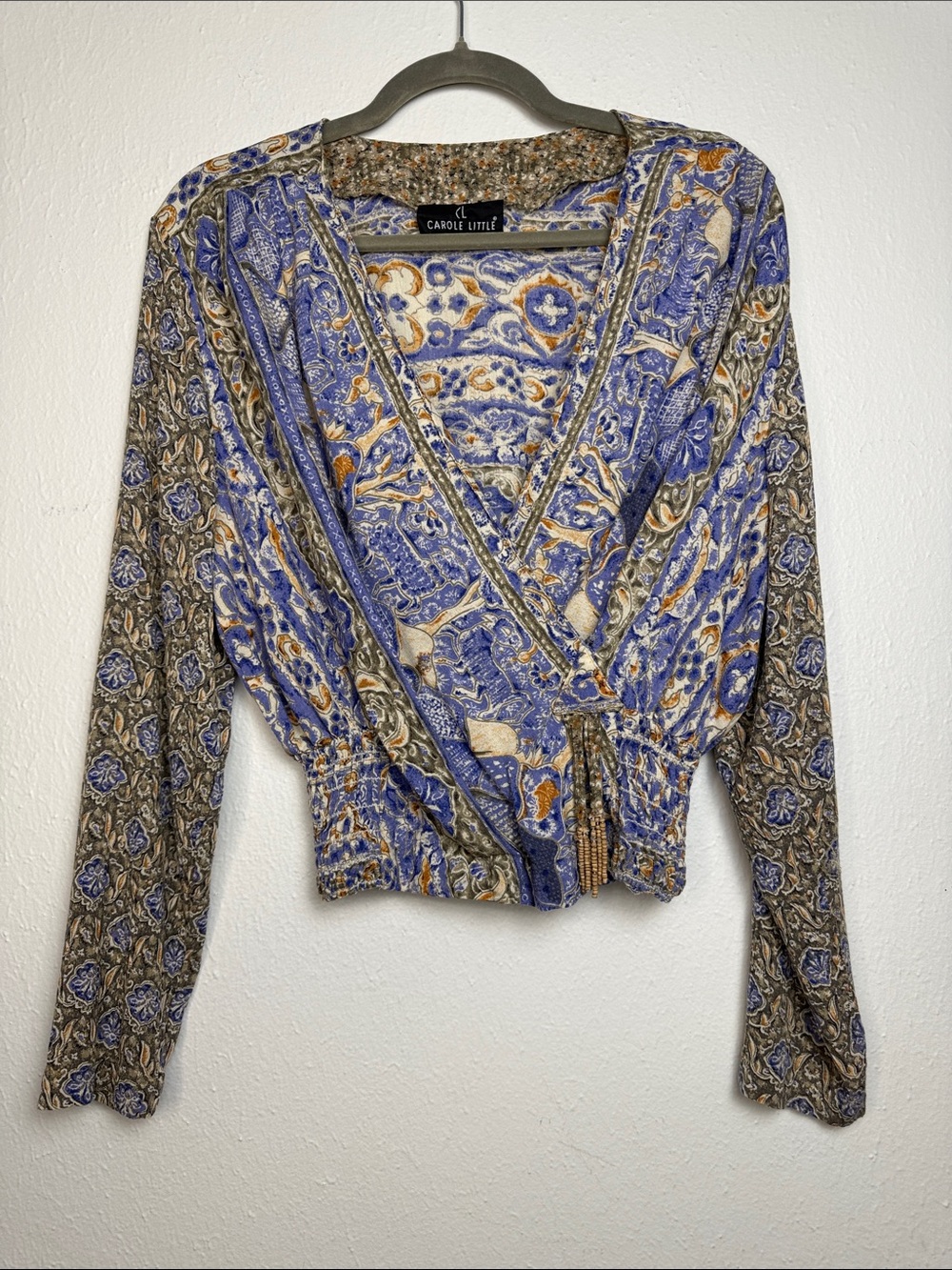 Carole Little Blue and Brown Paisley Wrap Blouse